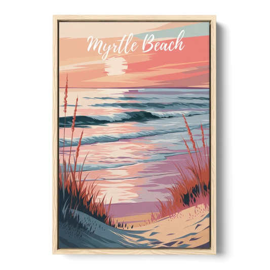 Myrtle Beach Sunset Reflections - Oak Framed Canvas Wall Art - Front