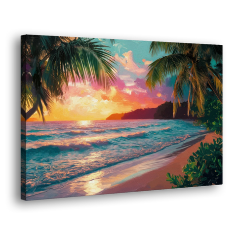 Myrtle Beach Waves And Palms - Canvas Wall Art - Side