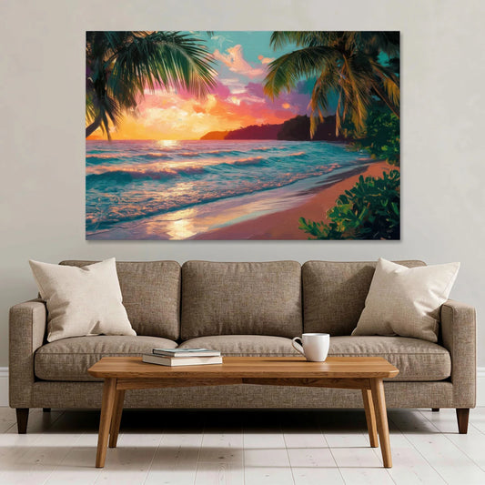 Myrtle Beach Waves And Palms - Canvas Wall Art - Sofa - 60x40
