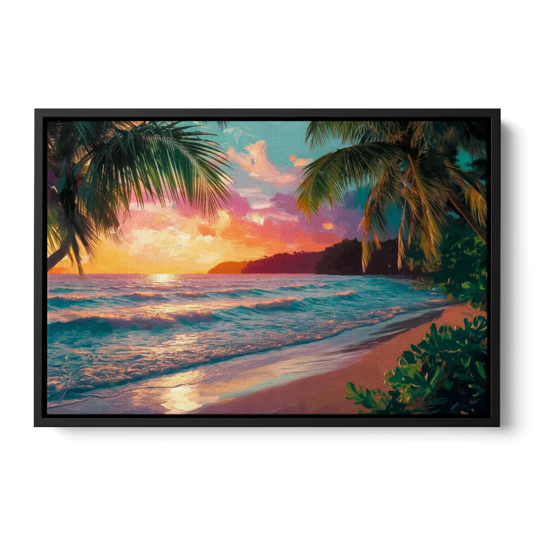 Myrtle Beach Waves And Palms Front - Black Canvas Wall Art