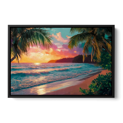 Myrtle Beach Waves And Palms Front - Black Canvas Wall Art