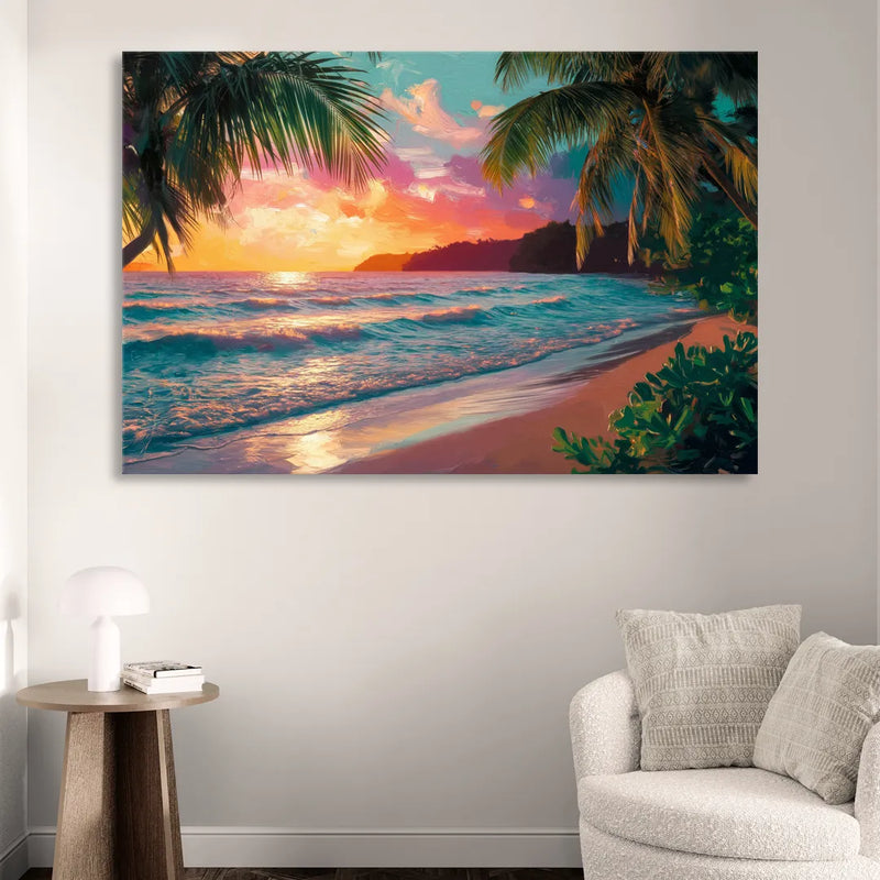Myrtle Beach Waves And Palms Living Room - Canvas Wall Art