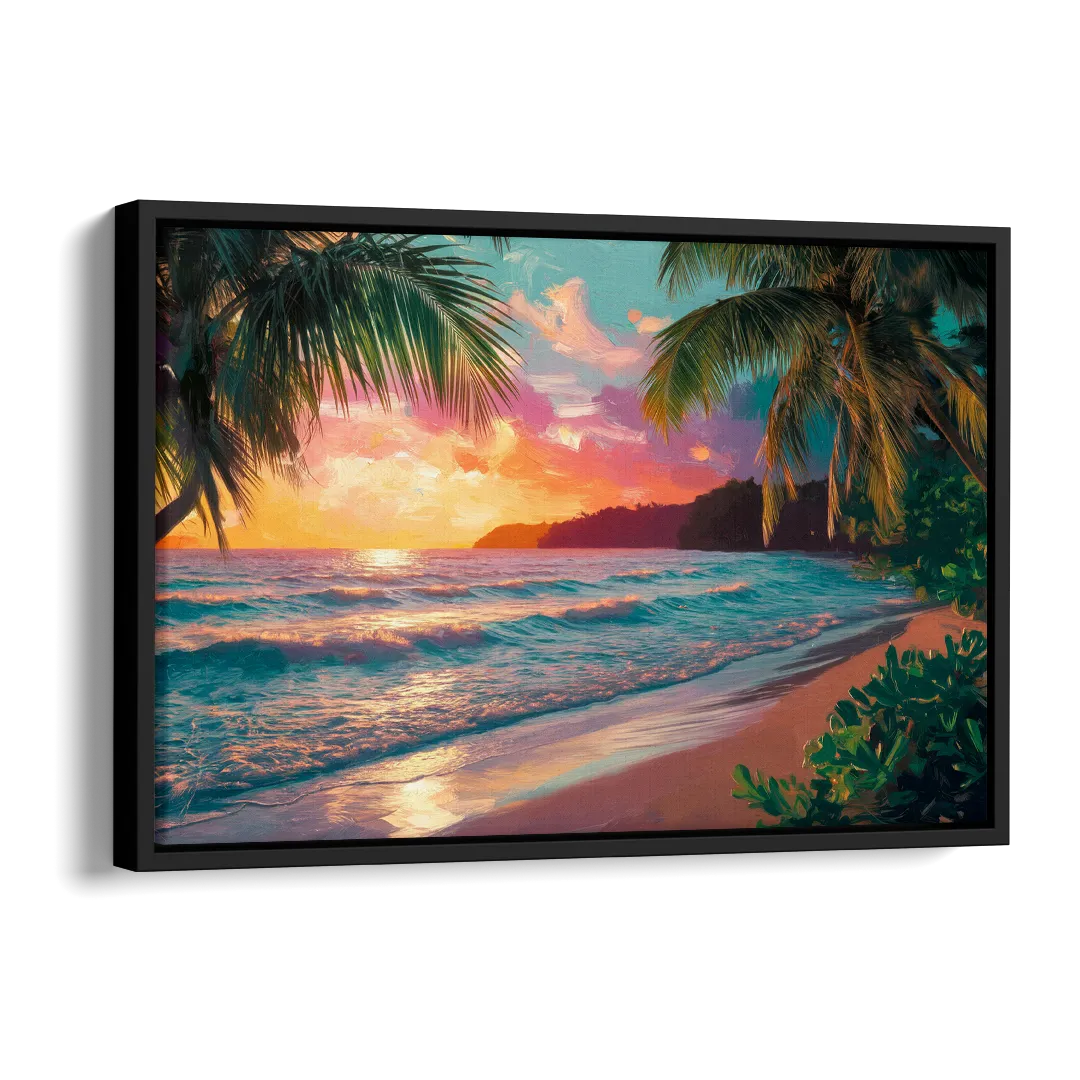 Myrtle Beach Waves And Palms Side - Black Canvas Wall Art