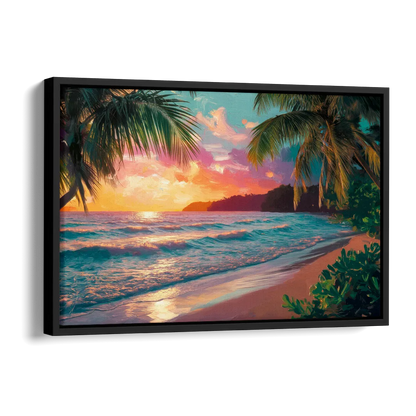 Myrtle Beach Waves And Palms Side - Black Canvas Wall Art