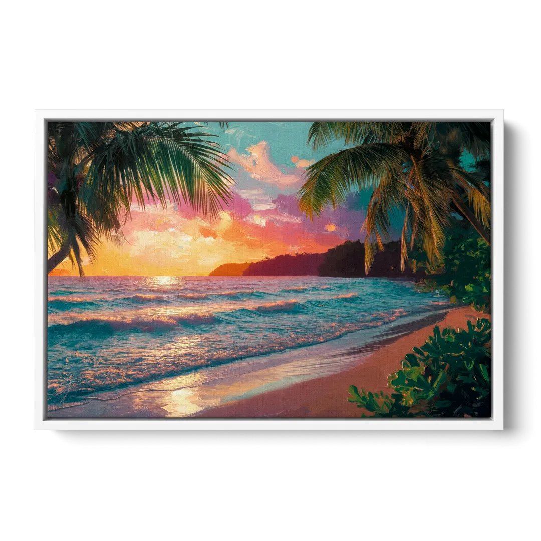 Myrtle Beach Waves And Palms Front - White Canvas Wall Art