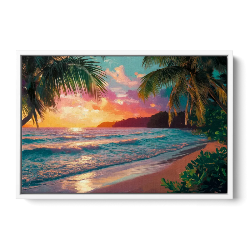 Myrtle Beach Waves And Palms Front - White Canvas Wall Art