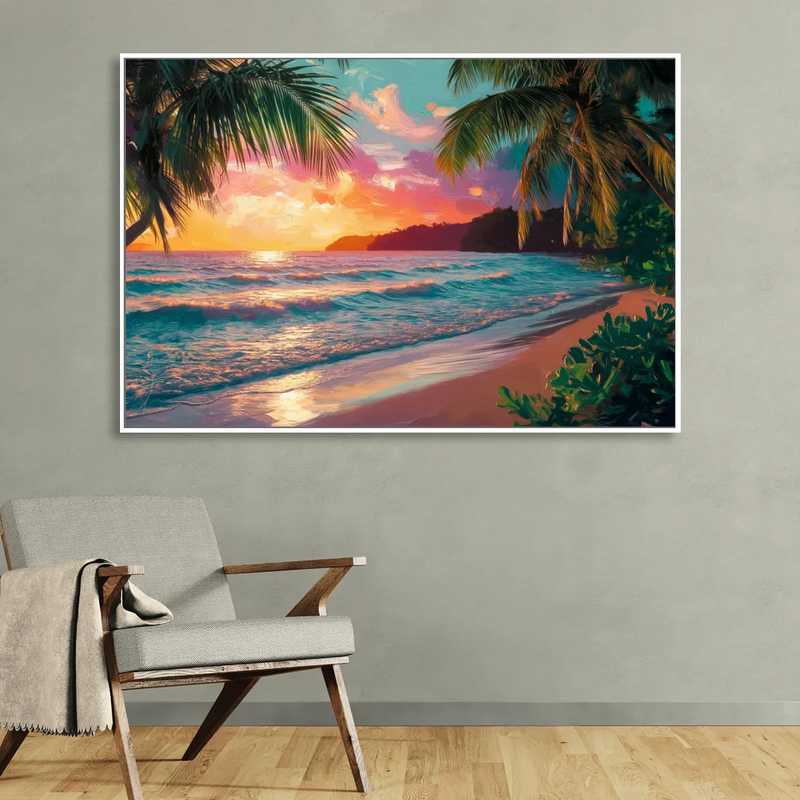 Myrtle Beach Waves And Palms Living Room - White Canvas Wall Art