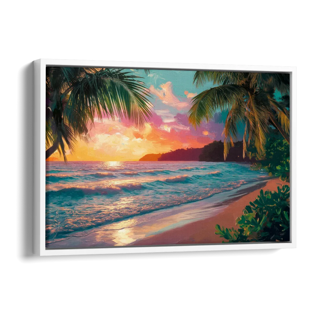 Myrtle Beach Waves And Palms Side - White Canvas Wall Art