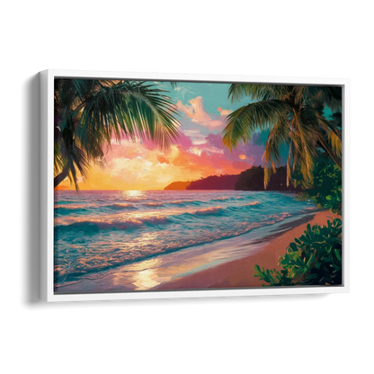 Myrtle Beach Waves And Palms Side - White Canvas Wall Art