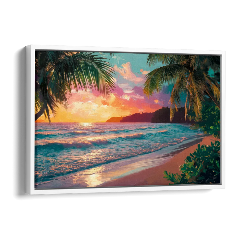 Myrtle Beach Waves And Palms Side - White Canvas Wall Art
