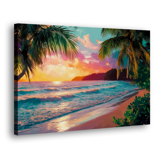 Myrtle Beach Waves And Palms Side - Canvas Wall Art