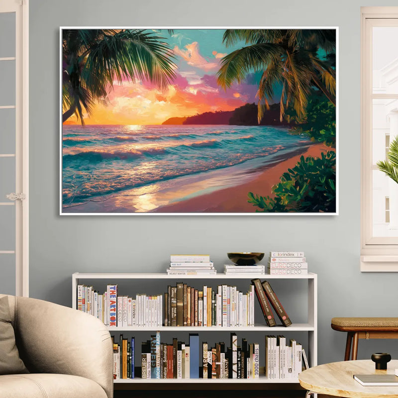 Myrtle Beach Waves And Palms Sitting Room - White Canvas Wall Art