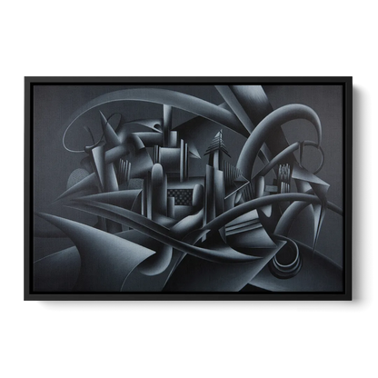 Mysterious Skyline Black Abstract - Black Frame Canvas