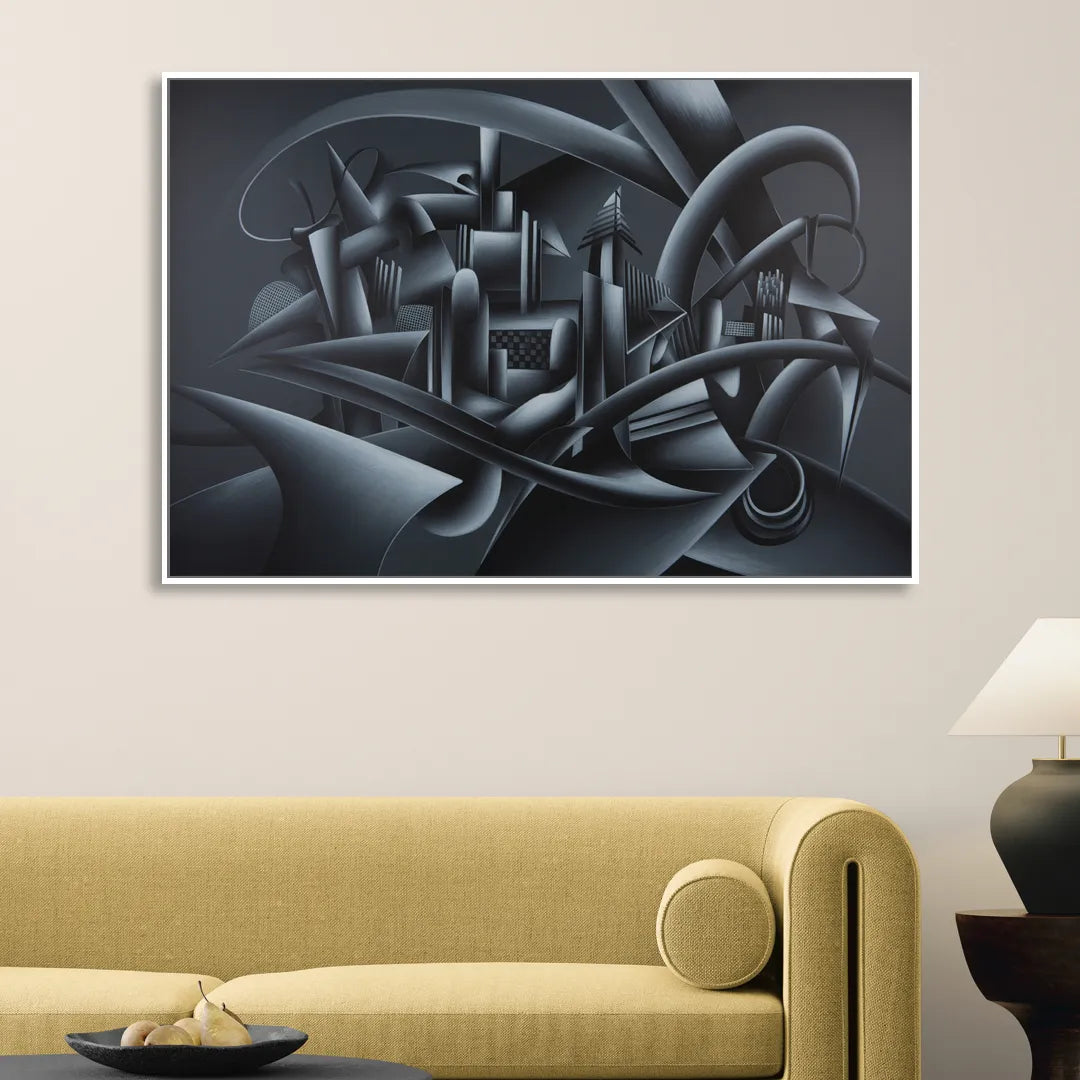 Mysterious Skyline Black Abstract Sitting Room - White Canvas Wall Art