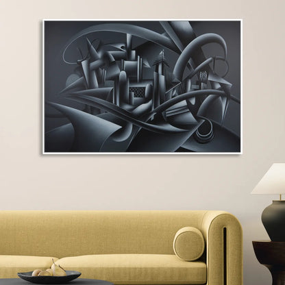 Mysterious Skyline Black Abstract Sitting Room - White Canvas Wall Art