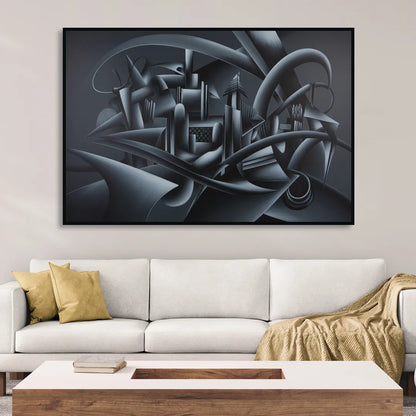 Mysterious Skyline Black Abstract Living Room - Black Canvas Wall Art