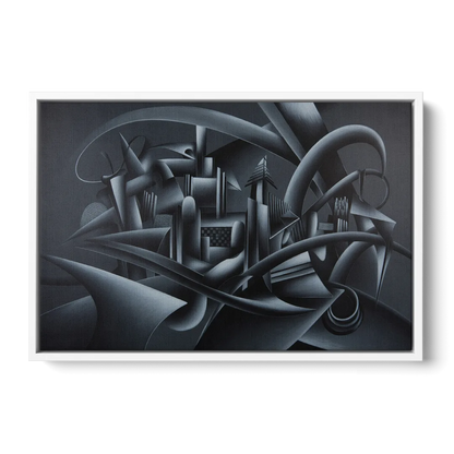 Mysterious Skyline Black Abstract - White Frame Canvas