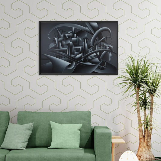 Mysterious Skyline Black Abstract - Living Room Black Frame Canvas