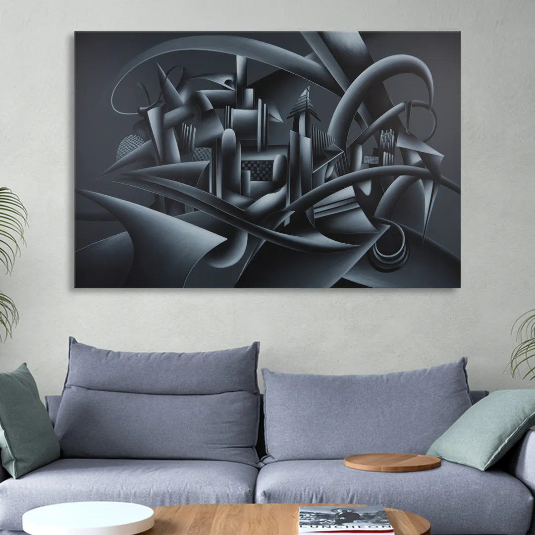 Mysterious Skyline Black Abstract Living Room - Canvas Wall Art