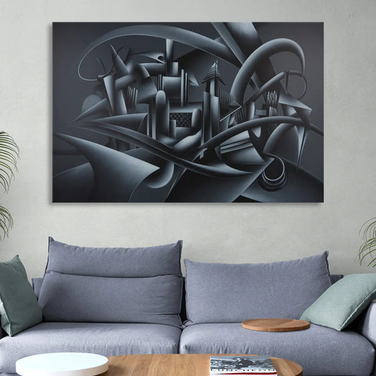 Mysterious Skyline Black Abstract Living Room - Canvas Wall Art