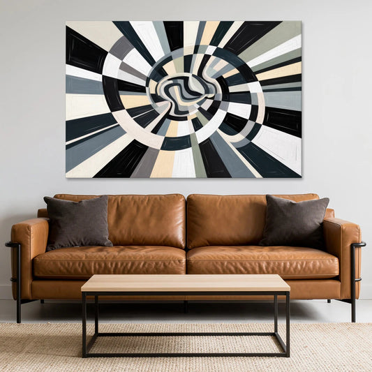 Mystic Geometric Black and White Abstract - Canvas Wall Art - Sofa - 60x40