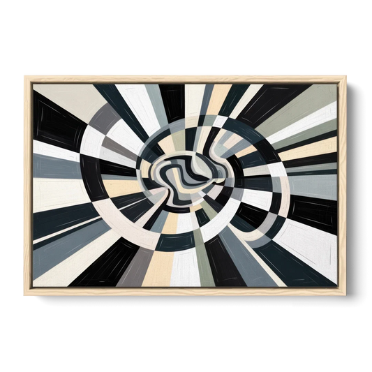 Mystic Geometric Black and White Abstract - Oak Framed Canvas Wall Art - Front