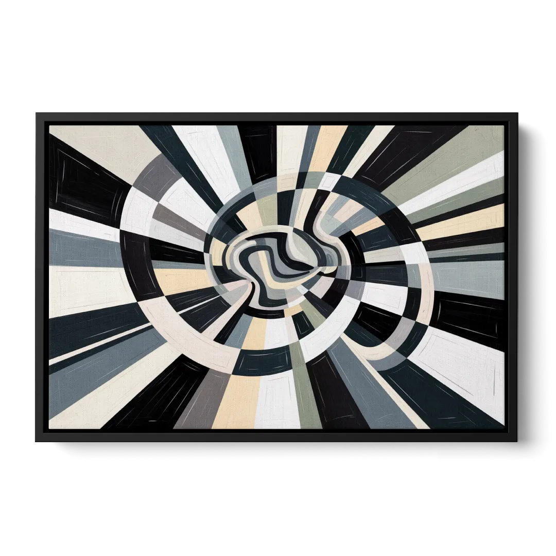 Mystic Geometric Black and White Abstract Front - Black Canvas Wall Art