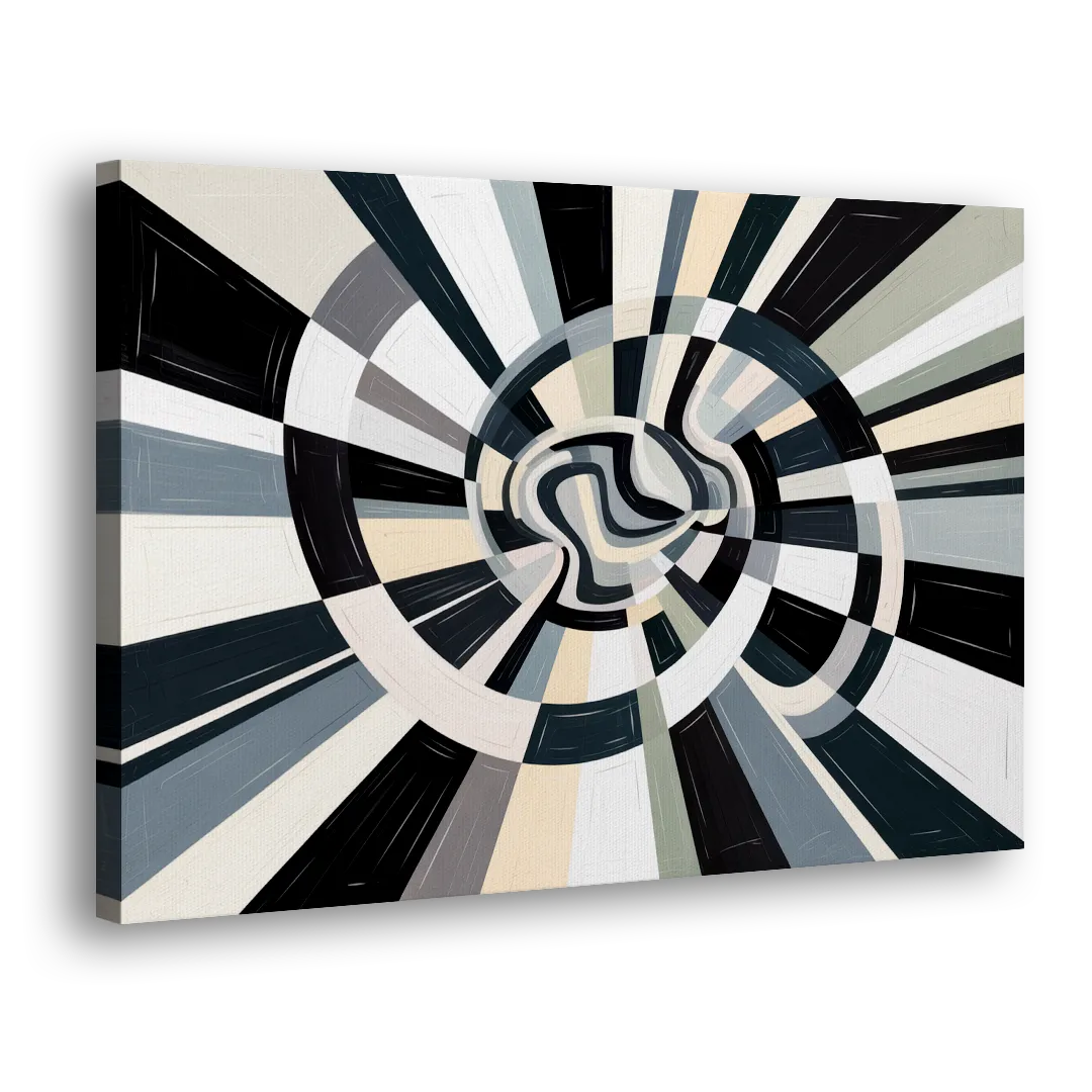 Mystic Geometric Black and White Abstract Side - Canvas Wall Art