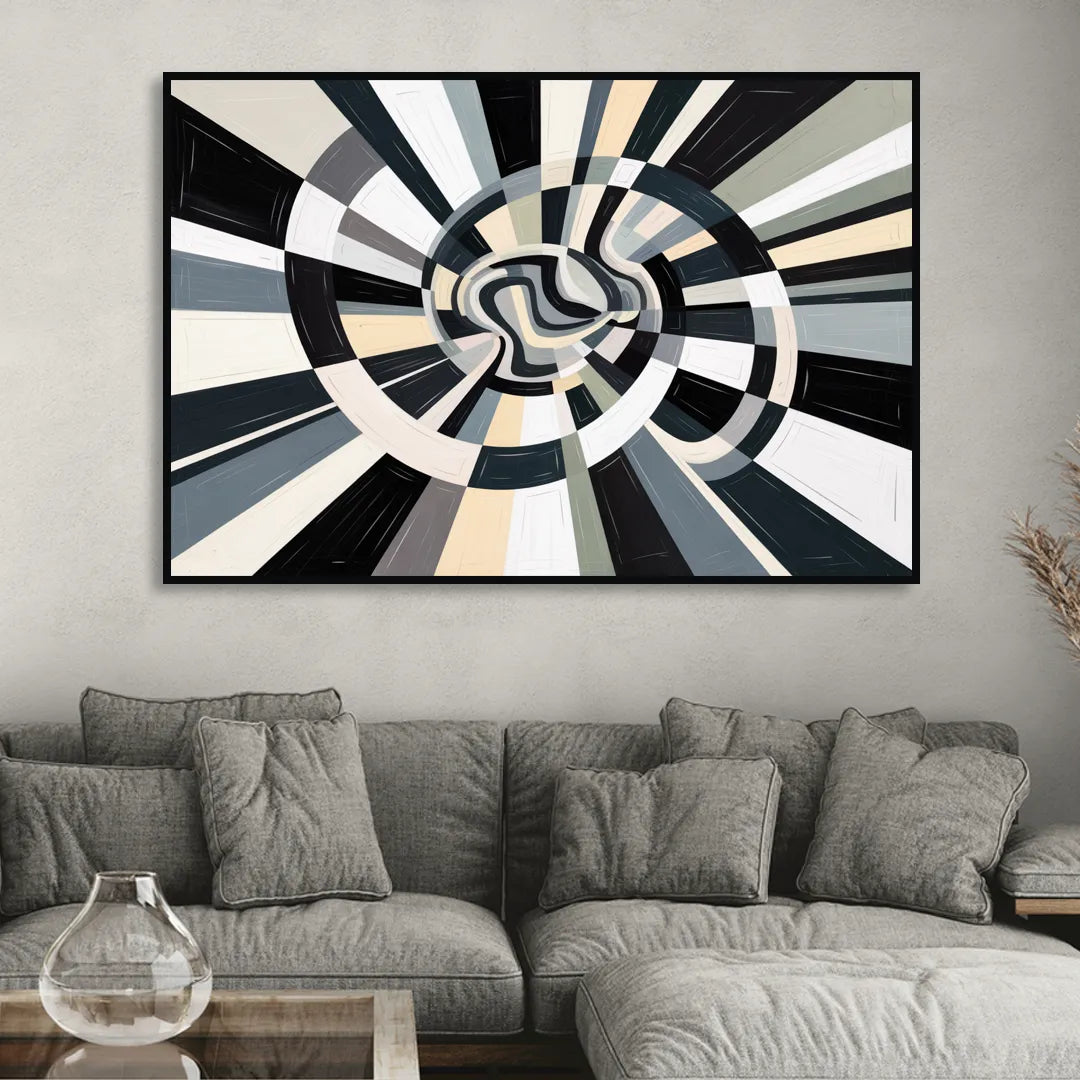Mystic Geometric Black and White Abstract Living Room - Black Canvas Wall Art