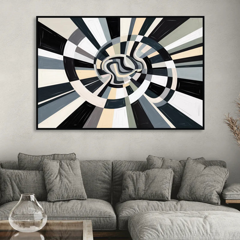 Mystic Geometric Black and White Abstract Living Room - Black Canvas Wall Art