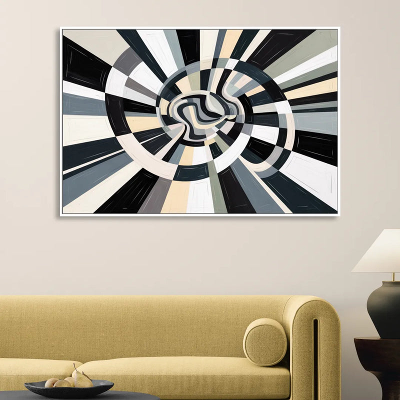 Mystic Geometric Black and White Abstract Living Room - White Canvas Wall Art