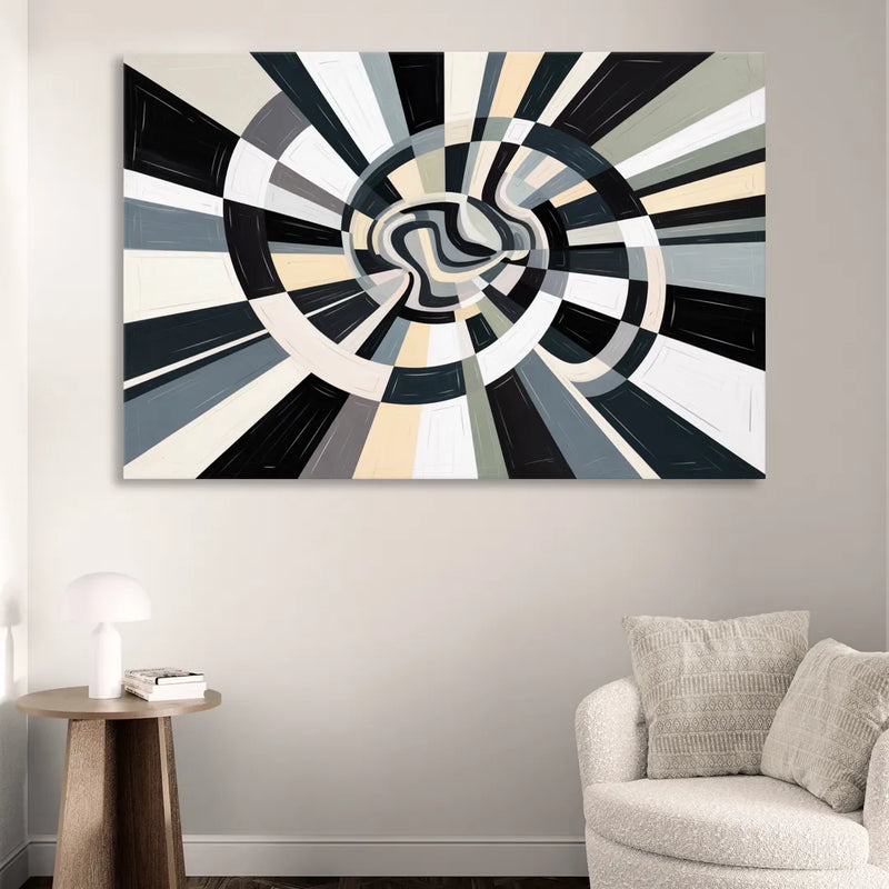 Mystic Geometric Black and White Abstract Sitting Room - Canvas Wall Art