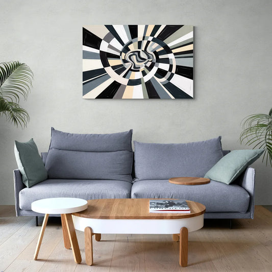 Mystic Geometric Black and White Abstract - Canvas Wall Art Living Room
