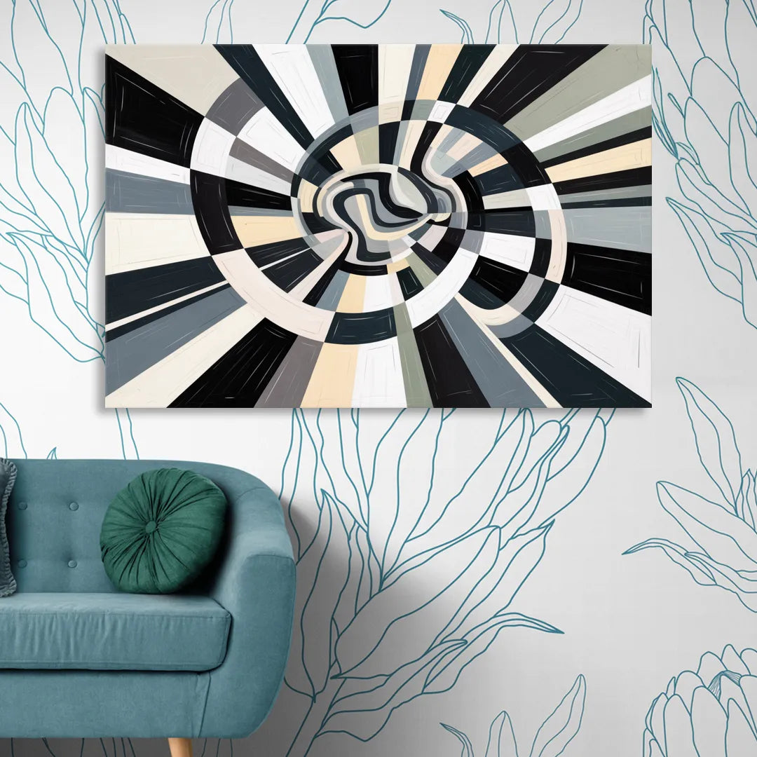 Mystic Geometric Black and White Abstract Living Room - Canvas Wall Art