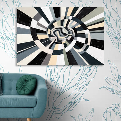 Mystic Geometric Black and White Abstract Living Room - Canvas Wall Art