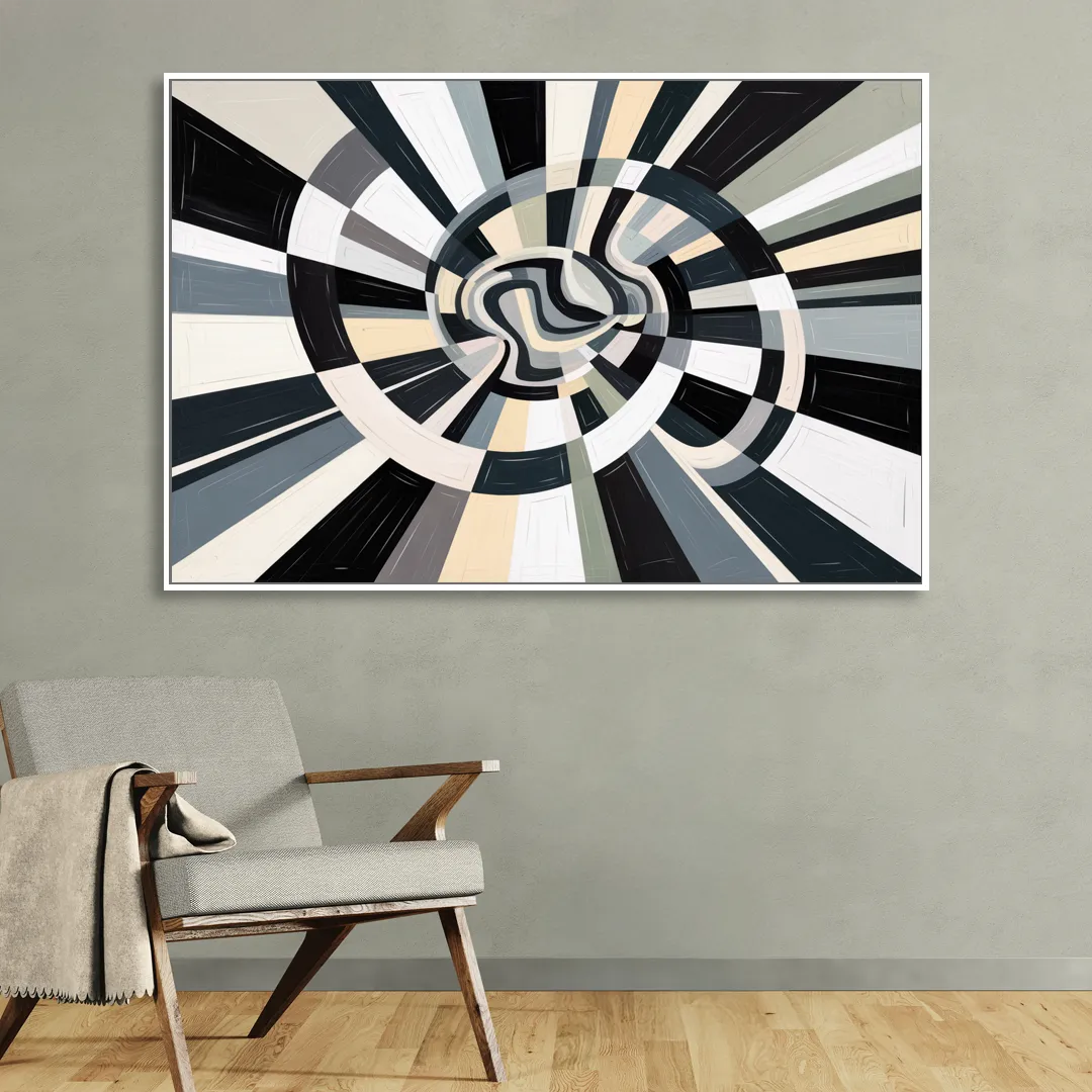 Mystic Geometric Black and White Abstract Sitting Room - White Canvas Wall Art