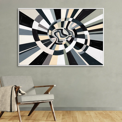 Mystic Geometric Black and White Abstract Sitting Room - White Canvas Wall Art