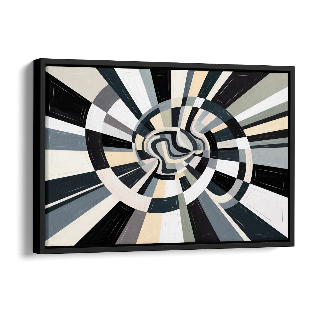 Mystic Geometric Black and White Abstract Side - Black Canvas Wall Art