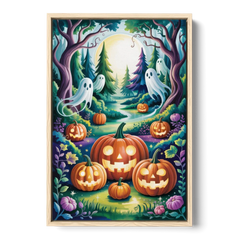 Mystical Elegance Forest Halloween - Oak Framed Canvas Wall Art - Front