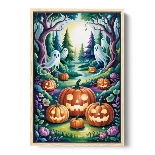 Mystical Elegance Forest Halloween - Oak Framed Canvas Wall Art - Front