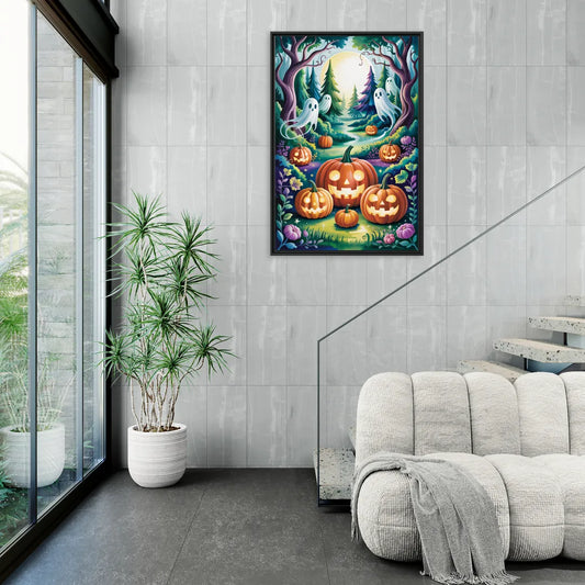 Mystical Elegance Forest Halloween - Living Room Black Frame Canvas