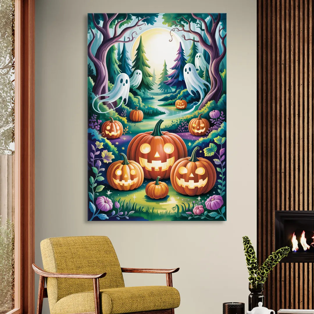 Mystical Elegance Forest Halloween Living Room - Canvas Wall Art