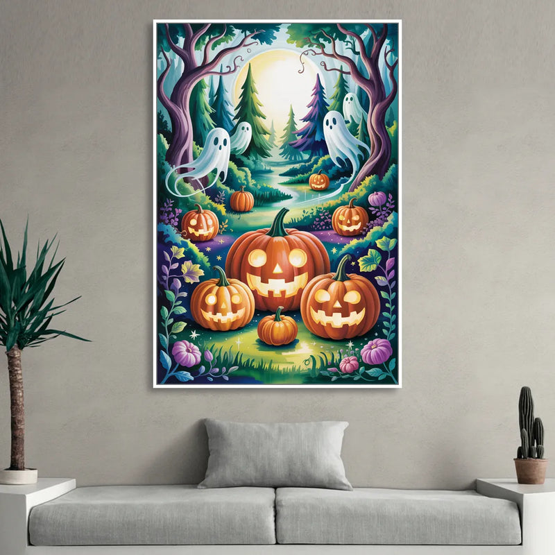 Mystical Elegance Forest Halloween Sitting Room - White Canvas Wall Art