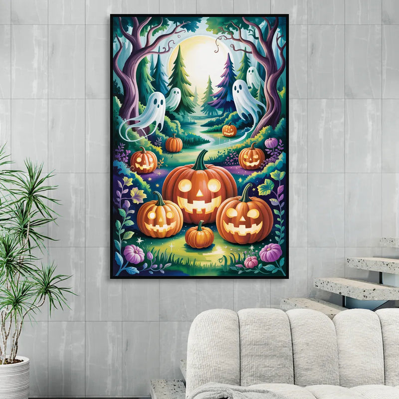 Mystical Elegance Forest Halloween Living Room - Black Canvas Wall Art