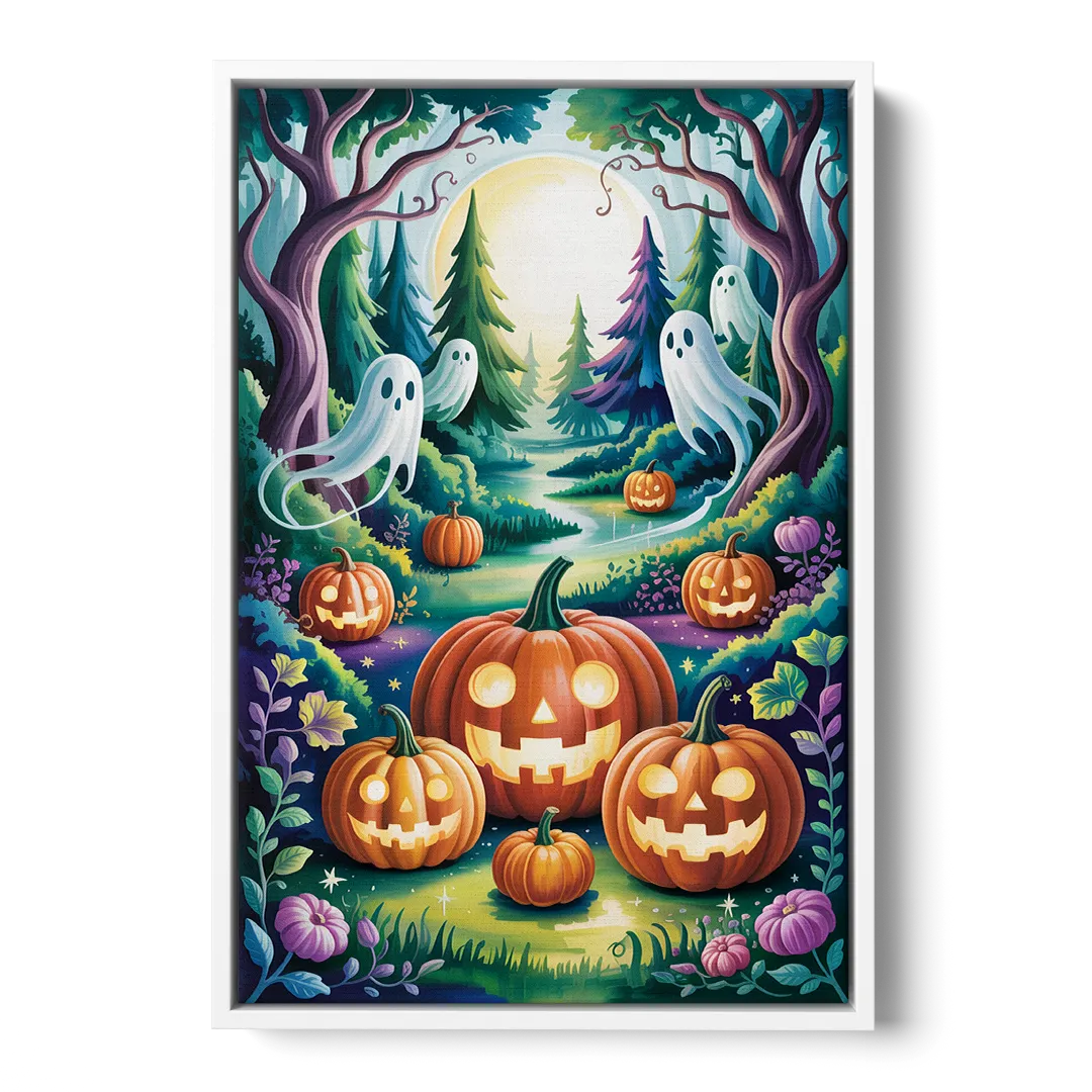 Mystical Elegance Forest Halloween - White Frame Canvas