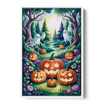 Mystical Elegance Forest Halloween - White Frame Canvas