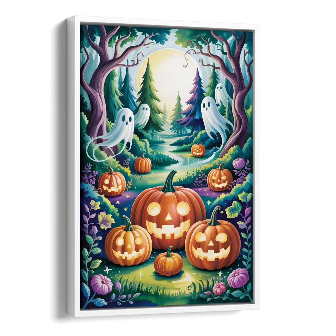 Mystical Elegance Forest Halloween Side - White Canvas Wall Art