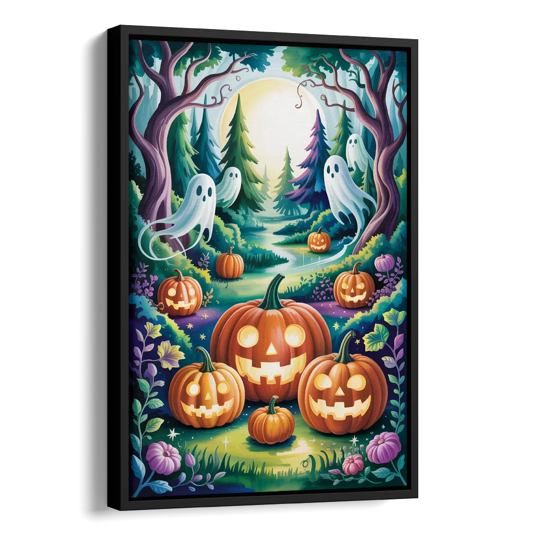 Mystical Elegance Forest Halloween Side - Black Canvas Wall Art