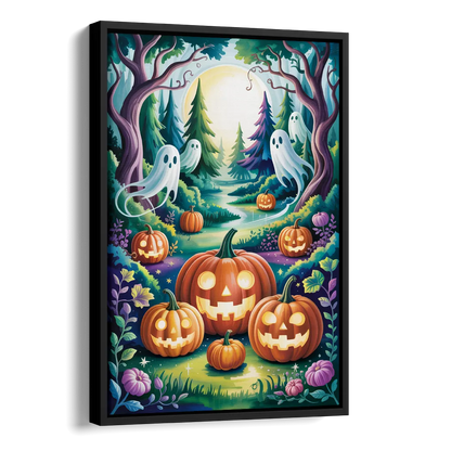 Mystical Elegance Forest Halloween Side - Black Canvas Wall Art