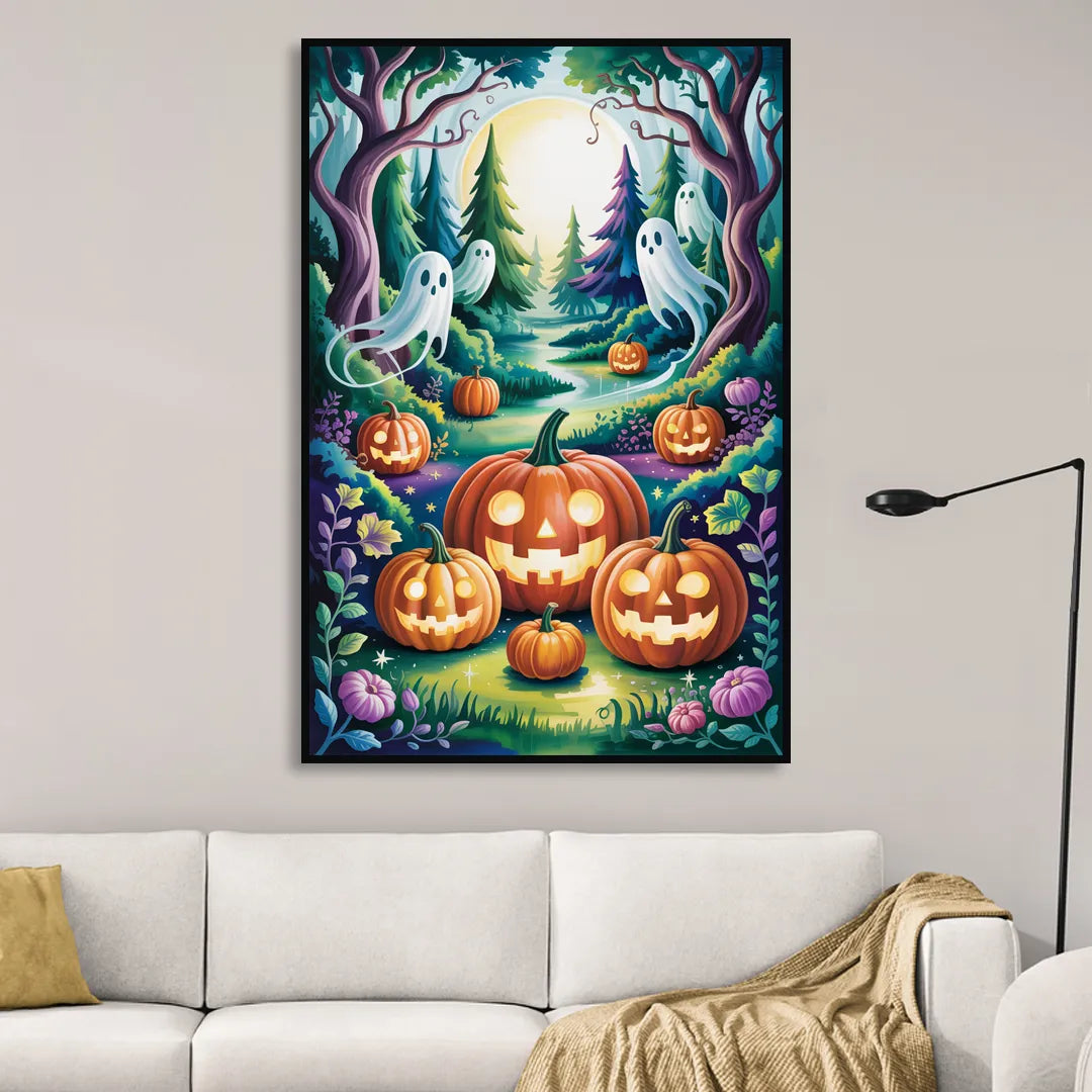 Mystical Elegance Forest Halloween Sitting Room - Black Canvas Wall Art